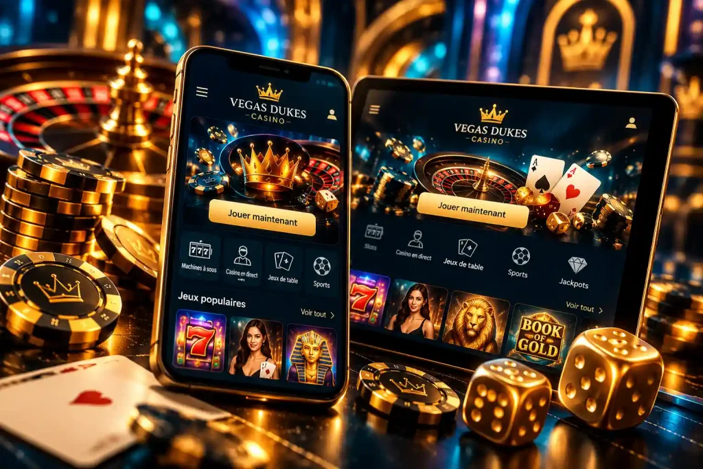 Vegas Dukes Casino sur mobile avec smartphone tablette et jeux de casino en ligne